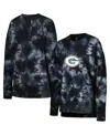 Msx By Michael Strahan Women's  Black Green Bay Packers Bailey Tie-dye Tri-blend Pullover Sweatshirt In Black