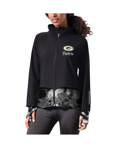 Msx By Michael Strahan Women's  Black Green Bay Packers Grace Raglan Full-zip Running Jacket