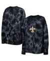 Msx By Michael Strahan Women's  Black New Orleans Saints Bailey Tie-dye Tri-blend Pullover Sweatshirt In Black