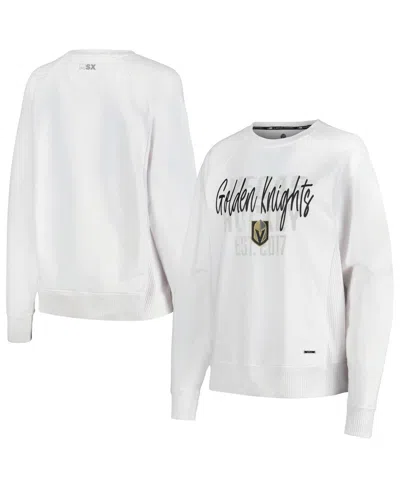 Msx By Michael Strahan Women's  White Distressed Vegas Golden Knights Millie Raglan Pullover Sweatshi