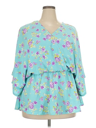 Pre-owned Mts 3/4 Sleeve Blouse In Teal