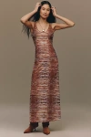 Mucci Claudette Sheer Mesh Slip Midi Dress In Brown