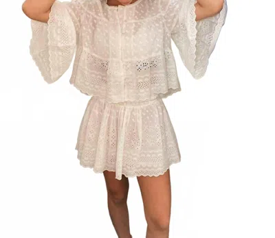 Muche & Muchette Leonie Eyelet Smocked Waist Mini Skirt In White