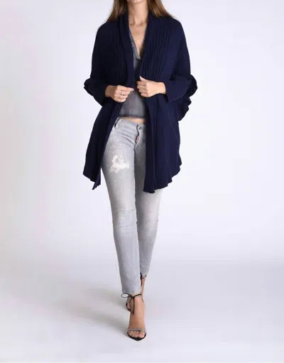 Muche & Muchette Mademoiselle Fuzzy Draped Cardigan In Navy Ruffle In Blue