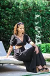 Muche & Muchette Moon Smocked Cut Out Waist Dress In Black In Black