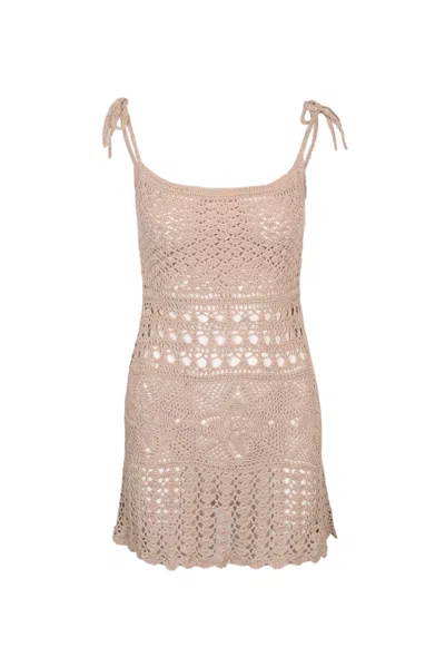 Muche Et Muchette Cannelle Crochet Mini Dress Light Brown In Neutral