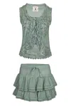 Muche Et Muchette Cannes Embroidered Tank Top And Skort Washed Army Green In Green