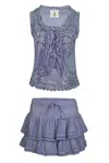 Muche Et Muchette Cannes Embroidered Tank Top And Skort Washed Dark Blue In Purple