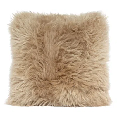 Pre-owned Muchi Decor By La-ri S.r.l. Shearling Sheepskin Beige Cushion By Muchi Decor, Made In Italy In Brown