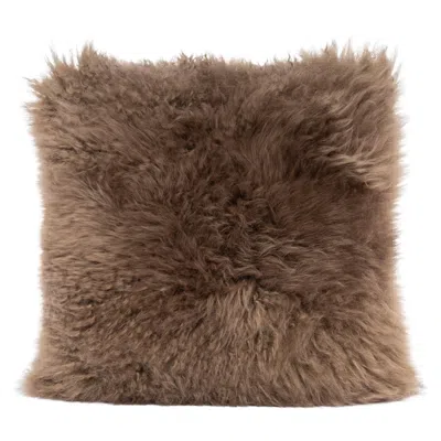 Pre-owned Muchi Decor By La-ri S.r.l. Shearling Sheepskin Brown Cushion By Muchi Decor, Made In Italy
