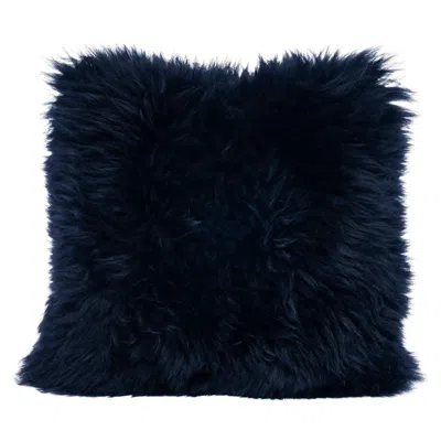Pre-owned Muchi Decor By La-ri S.r.l. Shearling Sheepskin Dark Blue Cushion By Muchi Decor, Made In Italy