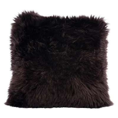 Pre-owned Muchi Decor By La-ri S.r.l. Shearling Sheepskin Dark Brown Cushion By Muchi Decor, Made In Italy