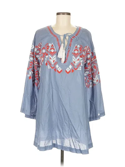 Pre-owned Mud Pie 3/4 Sleeve Blouse In Blue