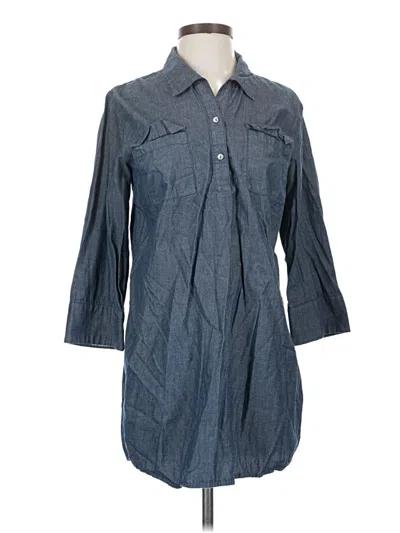 Pre-owned Mud Pie 3/4 Sleeve Button Down Shirt In Blue