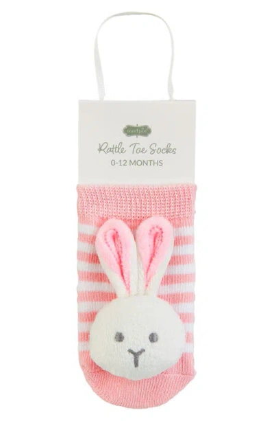 Mud Pie Babies' Bunny Rattle Toes Socks In Pink