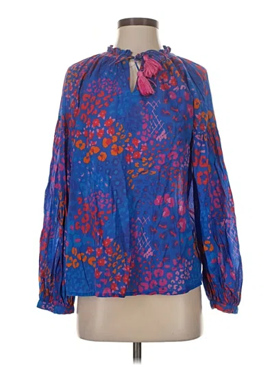 Pre-owned Mud Pie Long Sleeve Blouse In Blue