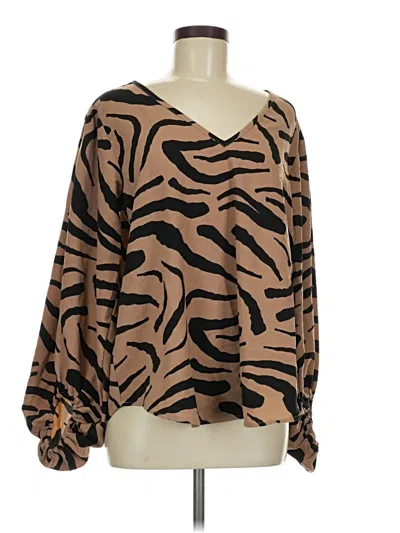 Pre-owned Mud Pie Long Sleeve Blouse In Brown
