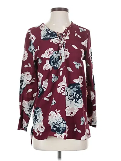 Pre-owned Mud Pie Long Sleeve Blouse In Burgundy