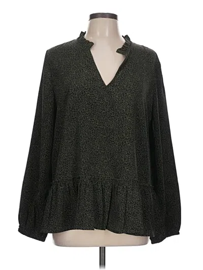 Pre-owned Mud Pie Long Sleeve Blouse In Green