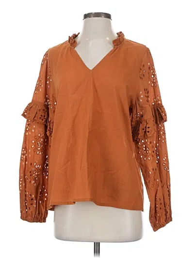 Pre-owned Mud Pie Long Sleeve Blouse In Orange