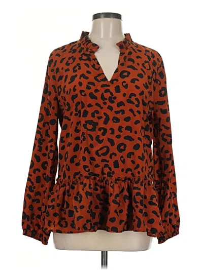 Pre-owned Mud Pie Long Sleeve Blouse In Orange