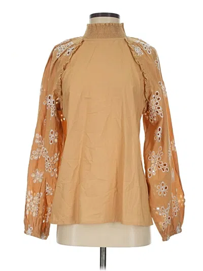Pre-owned Mud Pie Long Sleeve Blouse In Tan