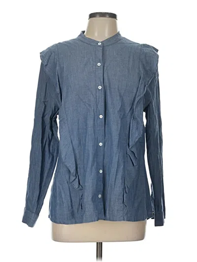 Pre-owned Mud Pie Long Sleeve Button Down Shirt In Blue
