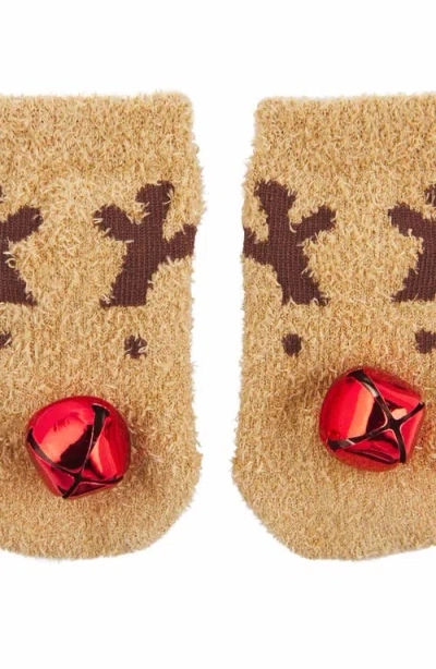 Mud Pie Kids'  Reindeer Rattle Toes Chenille Socks In Brown