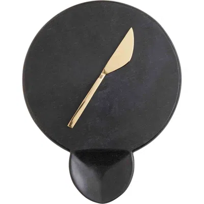 Mud Pie Stoneware Cheese Serving Set In Black
