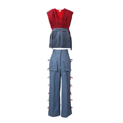 Muda Clothing Fz Llc Red / Blue Sofie Co-ord Set - Red. & Blue In Red/blue