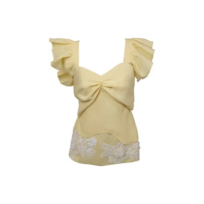 Muda Clothing Fz Llc Women's Blossom Yellow Top With White Lace