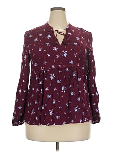 Pre-owned Mudd Long Sleeve Blouse In Burgundy