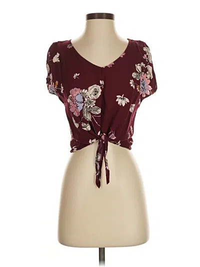 Pre-owned Mudd Short Sleeve Blouse In Burgundy
