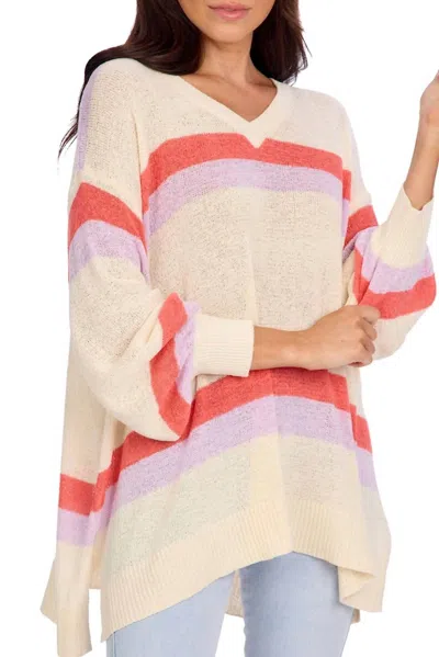Mudpie Archie V-neck Sweater In White Stripe In Multi