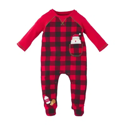 Mudpie Kids' Baby Buffalo Check Santa Sleeper Footies In Red
