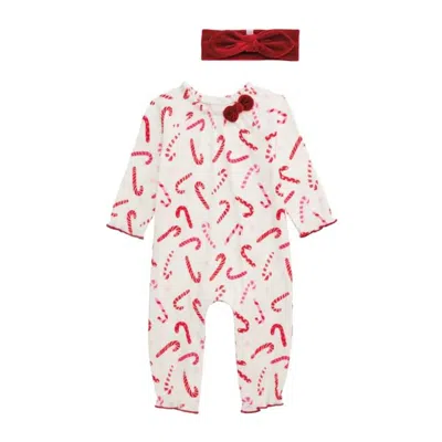 Mudpie Baby Candy Cane One Piece Set In Red In Neutral