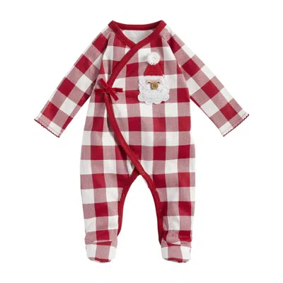 Mudpie Baby Crochet Check Santa Sleeper Footies In Red In Multi