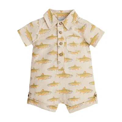 Mudpie Kids' Baby Linen Fish Romper In Natural In White