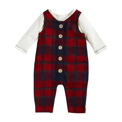 Mudpie Kids' Baby Tartan Overall Set In Red