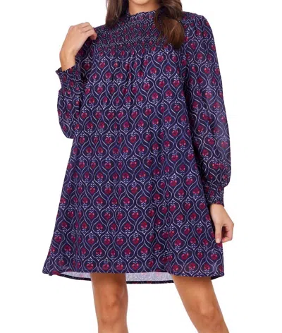 Mudpie Bennington Smocked Dress In Navy Block Print In Blue