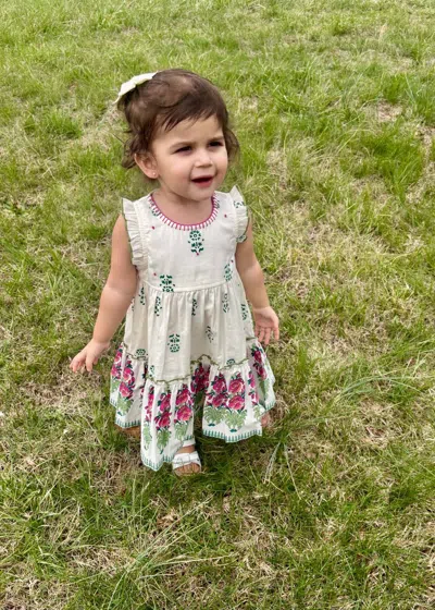 Mudpie Kids' Block Print Dress In Ivory In Multi