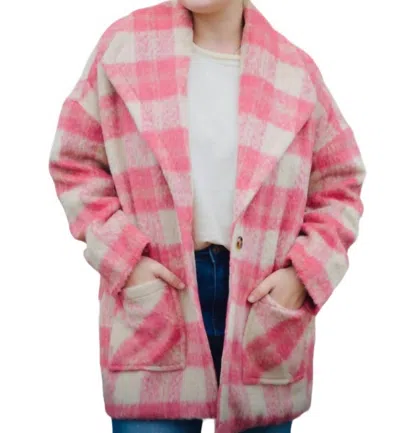 Mudpie Boston Plaid Coat In Pink