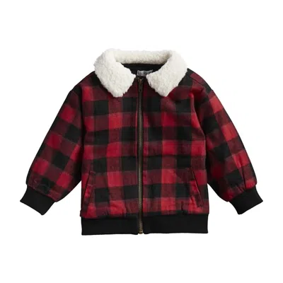 Mudpie Kids' Boy's Buffalo Check Sherpa Collar Jacket In Red