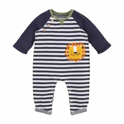 Mudpie Kids' Boys Lion Pocket Bodysuit In Navy And White In Multi