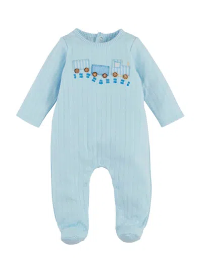 Mudpie Kids' Boys Train Pointelle Sleeper In Blue