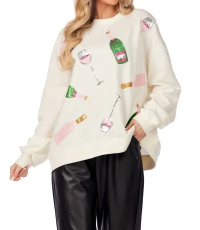 Mudpie Champagne Sparkle Sweatshirt In White