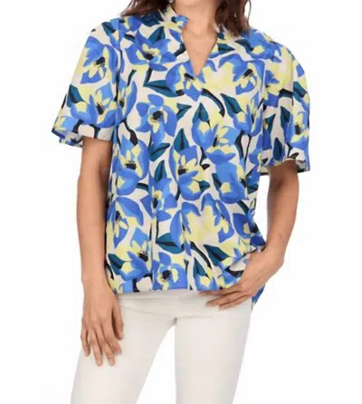 Mudpie Chase Flounce Sleeve Top In Blue In Multi