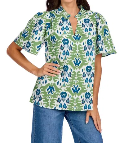 Mudpie Chase Flounce Sleeve Top In Green In Multi