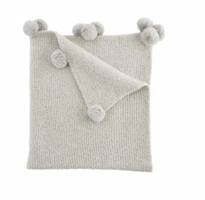 Mudpie Chenille Pom Blanket In Gray