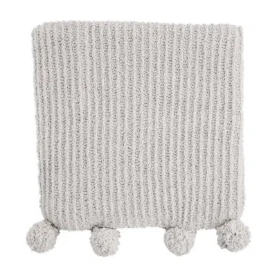 Mudpie Chenille Pom Pom Blanket In Gray